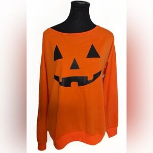 Nendu Pumpkin Sweatshirt Womens Orange Jack O Lantern Halloween Pullover